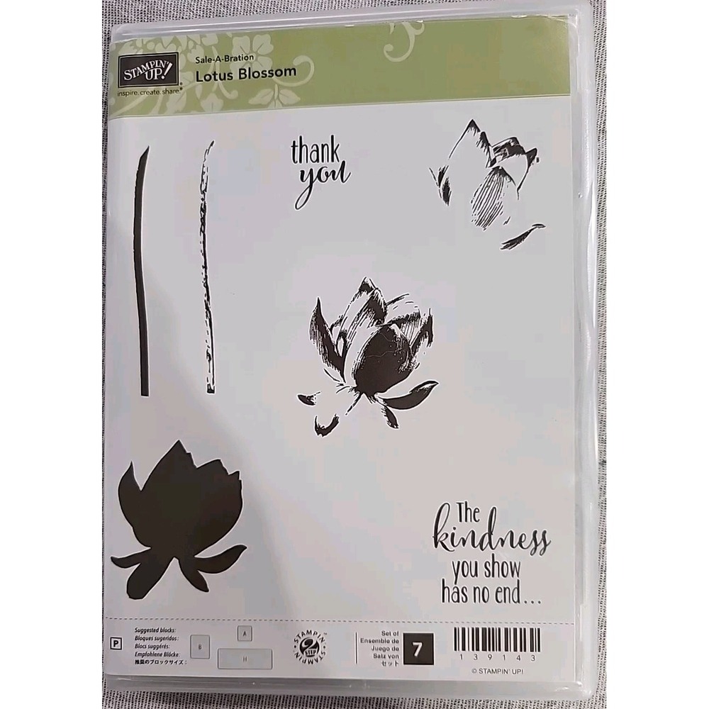 Stampin Up Lotus Blossom Photopolymer Stamp Set 139143 Sale-A-Bration 7 Pieces